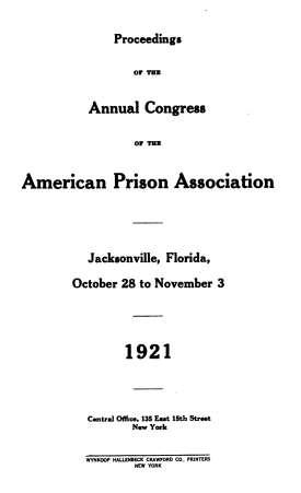 Cover image of the book Proceedings of the Annual Congress of the American Prison Association 1921