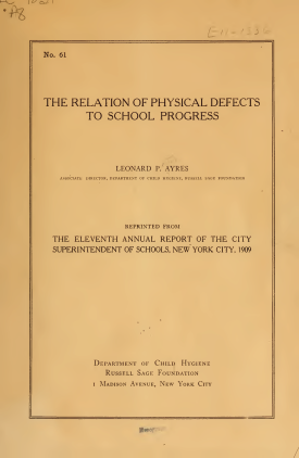 Cover image of the book The Relation of Physical Defects to School Progress