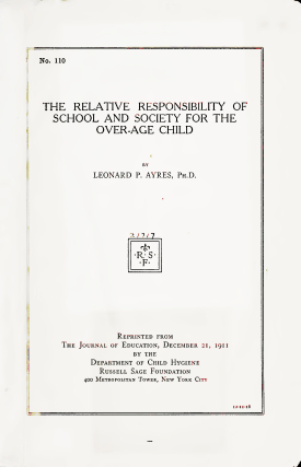 Cover image of the book The Relative Responsibility of School and Society for the Over-Age Child