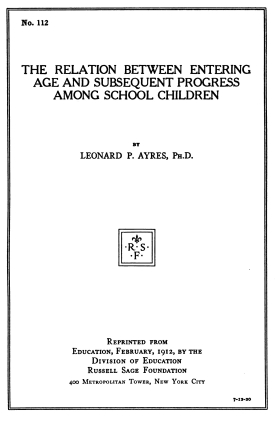 Cover image of the book The Relation Between Entering Age and Subsequent Progress Among School Children