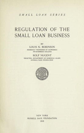 Cover image of the book Regulation of the Small Loan Business