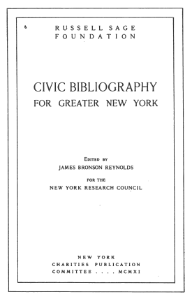 Cover image of the book Civic Bibliography for Greater New York
