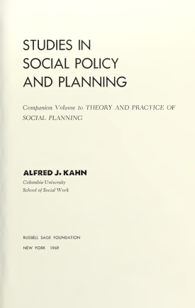 Cover image of the book Studies in Social Policy and Planning